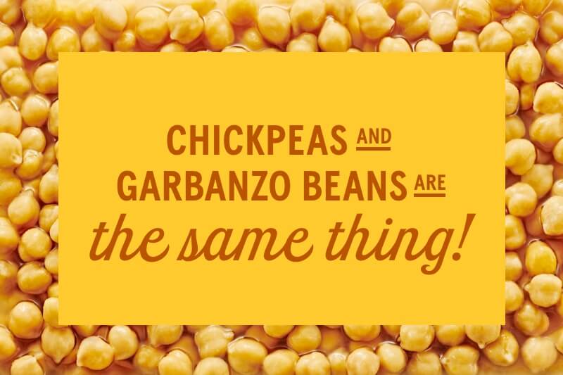 Chickpeas and garbanzo beans are the same thing.