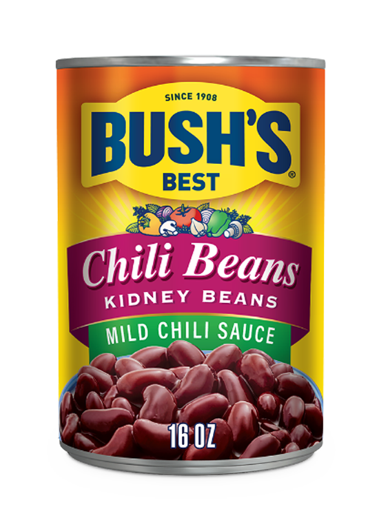 Bush’s Chili Beans in a Mild Chili Sauce can