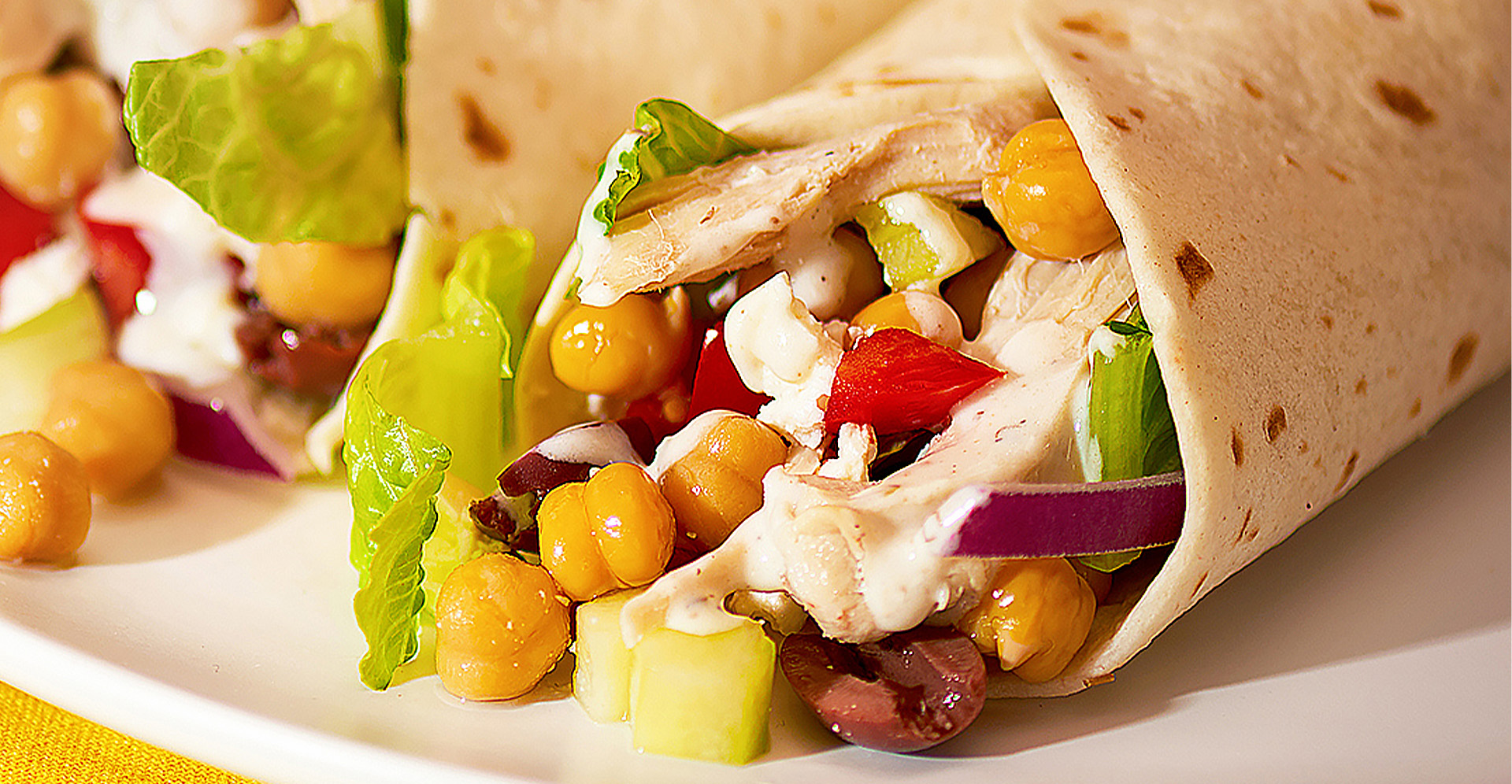 Mediterranean Greek chicken wrap with chickpeas